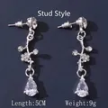 Silver bridal drop earrings with crystals and tassels, stud style, 5cm length - Style C Stud Earrings (Earrings Only)