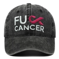 Washed dark gray baseball cap with pink ribbon breast cancer awareness embroidery - Black