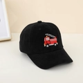 Kids black baseball cap featuring red fire truck embroidery for boys and girls - 52-54CM Head Circumference / Black