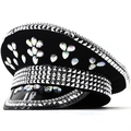 Cappello da capitano nero di lusso con strass brillanti e gemme per matrimoni e spettacoli - Regolabile / Nero