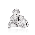 Pin de esmalte de dibujo animado con personaje abrazando gatos blancos y texto Touch Me - CC265-Persona abrazando a dos gatos