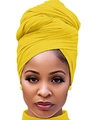 Elastic solid yellow headwrap for women shown on a model against white background - One Size / Bright Yellow