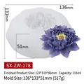 Peony flower silicone candle mold with detailed size specs and finished resin sample - Peony ZW-178