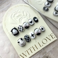 Handmade 3D cartoon press-on nails with panda, cat paw, and checkered heart patterns - Panda Cat Paw Black and White Style / Extra Small (XS)