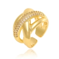 Adjustable gold-plated multi-layer crisscross ring with micro-paved sparkling zircon stones - Adjustable Open / Multilayer Interwoven Style (J1482)