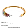 18K gold plated stainless steel bangle with rainbow gradient gemstone setting - Colorful Zircon Snake Head Open Bangle - Gold
