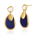 Modern gold geometric earrings featuring white and navy blue enamel in organic shapes - Dark Blue Irregular Pebble Earrings (KE0722-3)
