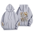 Felpa grigia unisex con cappuccio e stampe floreali vintage su retro e maniche - S / Tops / Floreale Grigio