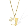 Golden stainless steel necklace featuring a hollow profile portrait and the letter J - Letter J