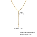 Detailed product dimensions for gold Y-necklace showing length, weight and charm size - Round Pendant Style (NC-1570G)