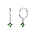 Silver four-leaf clover drop earrings with green zircon stones and polished finish - Green Zirconia (Silver)