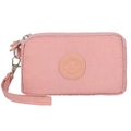 Pink nylon three-zipper mobile wallet with wrist strap and seeingly logo on white background - Light Pink