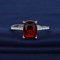 Silver ring featuring a central deep red square gemstone with side diamond accents - Platinum Gold [big Red Diamond] Ljz-259 / Adjustable Open