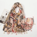 Artistic cotton linen scarf featuring leopard print and tassels in pink and yellow hues - Pink Yellow Abstract Leopard Style (XB999-02)