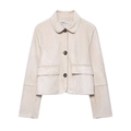Giacca corta da donna in finta pelle scamosciata bianco crema con colletto e tasche - XS / Bianco