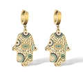 Orecchini Mano di Fatima dorati con smalto malocchio blu e dettagli in zircone - Oro (44019)
