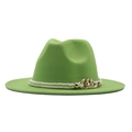 Chapeau en feutre vert avec corde tressée blanche et chaîne dorée décorative - M (56-58cm) / Vert