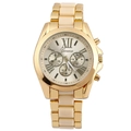 Two-tone Geneva steel watch with golden finish and cream resin link inserts - Beige