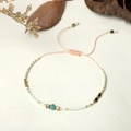 Bohemian woven bracelet with light blue beads, gold accents and adjustable cord - Beige Rope/Round Blue Stone Bead/Light Blue Gold Bead(BR0407)