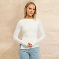 Elegantes weißes Langarm-Oberteil mit U-Boot-Ausschnitt und feiner Stricktextur für Damen - S / Weiß