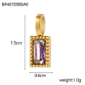 Vue détaillée d'un pendentif rectangulaire doré avec zircon violet et bordure perlée - BP48709B6A0 (Zircone Violet Clair)