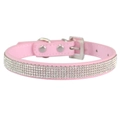 Sparkling pink faux leather pet collar with four rows of rhinestones for dogs and cats - S (1.5-37CM) / Light Pink