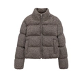 Detailansicht des dunkelgrau melierten Stoffes und Reißverschlusses der Winterjacke mit Stehkragen - XS / Braungrau Gemischt