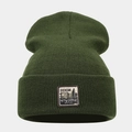 Detailed close-up of dark green ribbed knit beanie showing high-quality woven texture - One Size / Army Green
