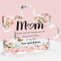 Clear acrylic puzzle piece ornament for Mother's Day with pink flowers and butterfly design - Mom Thickened Style (Q66)