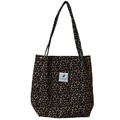 Corduroy tote bag featuring leopard print pattern and long canvas shoulder straps - Leopard Print