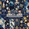 6x6 inch Cuddle theme scrapbook paper pad with 12 navy and gold celestial patterns - R2353a 24 Sheets