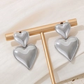 Pendientes de corazón plateados minimalistas en acero inoxidable pulido con soporte - Pendientes de Doble Corazón Color Acero (KE110547-WGJD)