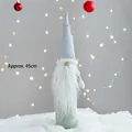 Green Christmas gnome doll with grey sequin hat and white beard, standing 45cm tall - Light Green Long Body Gnome 45cm