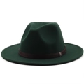 Detail of dark green wool felt jazz hat featuring a brown ribbon and silver metal emblem - M (56-58cm) / Dark Green