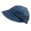 Japanese style washed denim bucket hat for women with retro metal logo and wide brim - Adjustable / Blue