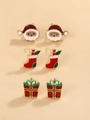 Christmas stud earring set featuring Santa, holiday socks, and gift box designs - 16 Santa Socks 3-Pair Set
