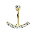 Goldenes Bauchnabelpiercing mit Kronenfassung und einer gebogenen Zirkonia-Reihe - Stil 4 Gold