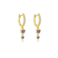 S925 sterling silver hoop earrings with gold plating and double purple zirconia drops - 925 Silver / 18K Gold with Purple Zirconia
