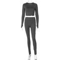 Women's two-piece high-stretch yoga set with dark gray long sleeve top and leggings - S / Gray