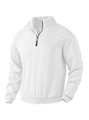 Men's white vintage stand collar quarter-zip knit sweatshirt with cable texture - S / White