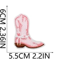 Detailed pink cowboy boot embroidery patch with white bow and precise dimensions - Bow Cowboy Boot Style (6)