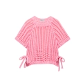 Haut rose en maille crochet à manches courtes avec nœuds latéraux décoratifs - Rose
