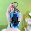 Mini blue pull-back racing car toy keychain pendant with metallic ring for children - Beach Motorbike Keychain - Blue