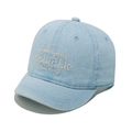 Detailed close-up of vintage embroidered text on light blue denim short brim baseball cap - M(56-58cm) / Sky Blue