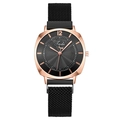 Orologio al quarzo da donna con cassa oro rosa, quadrante nero a raggiera e cinturino magnetico - Nero
