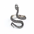 Vintage silver snake wrap ring featuring detailed scale texture and gothic punk style - Adjustable Open / Style 1 (Black White Dot)