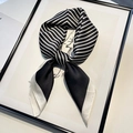 Elegant black and white striped silk square scarf with diagonal color block patterns - 70x70cm / Striped Black