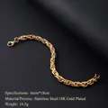 Bracelet chaîne tressée en acier inoxydable plaqué or 18K de 6 mm pour hommes et femmes - 【6mm】Bracelet rond doré sculpté de fleurs
