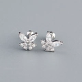 Sparkling butterfly silver stud earrings with marquise cut crystal and screw back - 925 Silver / White Gold