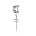Silver sword drop earring with wing guard hilt on a simple metal hoop for unisex style - Sword / Ear Clip (Non-Pierced) / Steel